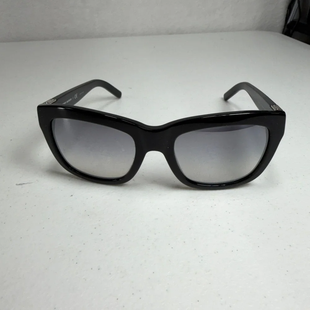 Tory Burch Sunglasses Square Black TY 7075 Silver Logo Grey Gradient Lens